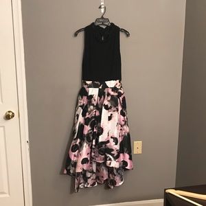 Hi-low floral dress with waste tie
